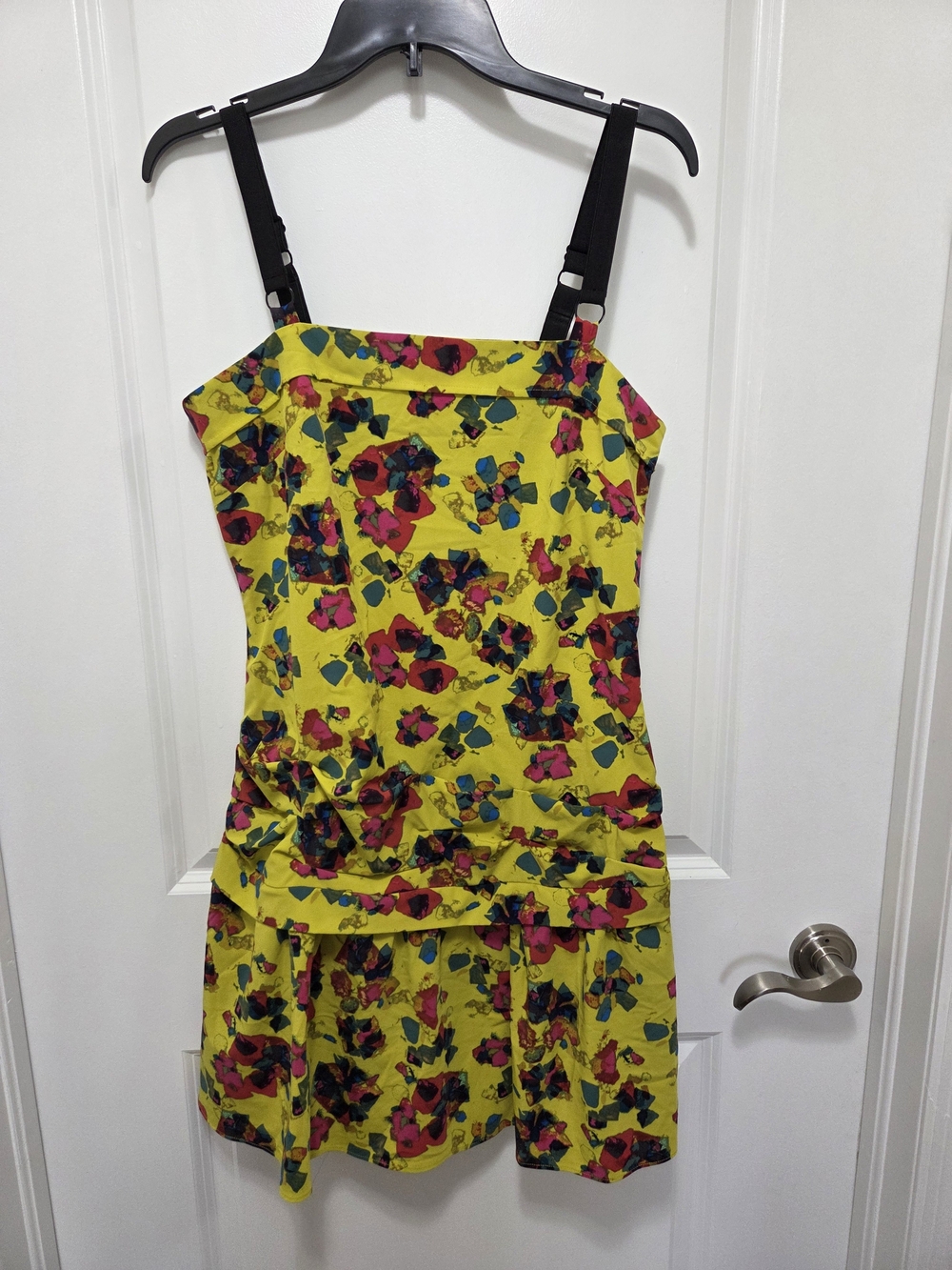 RACHEL Rachel Roy Yellow Floral Asymmetrical Dress with Black Straps